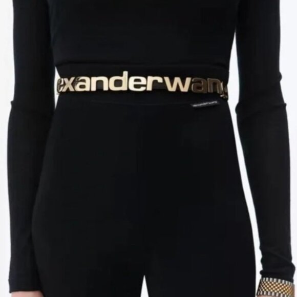Alexander Wang Black Leather Logo Belt with Gold Lettering main image 3
